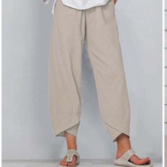 XXL PANTALÓN tulip hem yellow & green abstract floral elastic waist crop pants - Picture 8 of 8